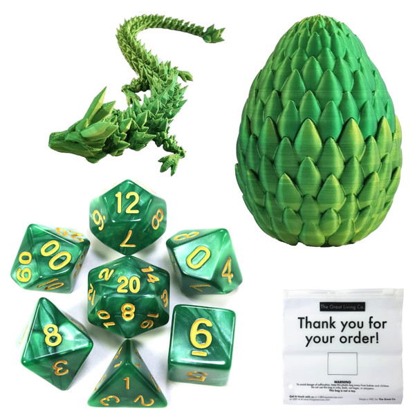 DND Dragon Egg Set with 3D Printed Dragon, 7 Dice &amp; Storage Pouch