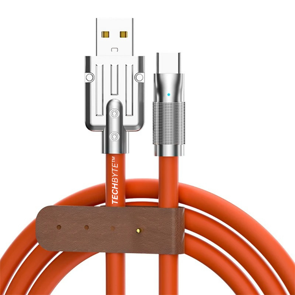 TechByte USB-A to USB-C Cable - Zinc Alloy Tech/120W Transfer/1.2m - Orange
