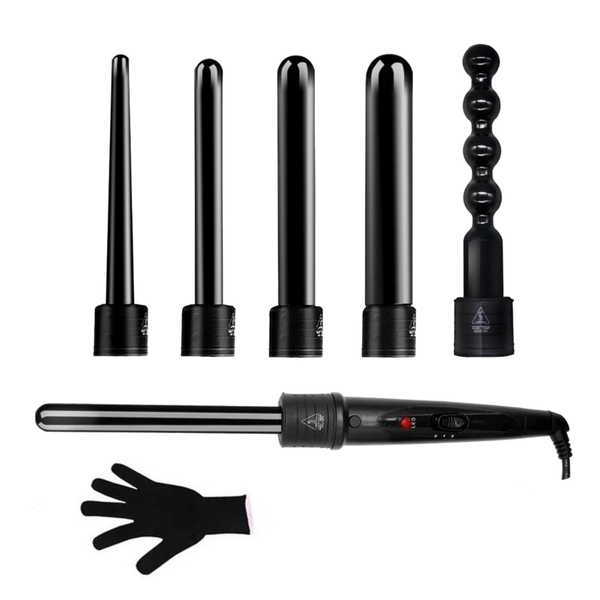 Curling Wand Set 6 in 1 - 6 Ceramic Barrels Heat Protective Glove Included