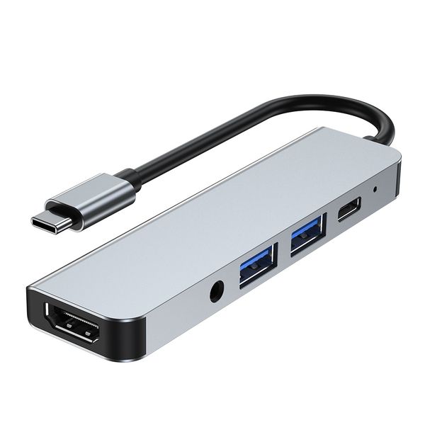 5-in-1 USB-C Hub Adapter with 4K HDMI, USB 3.0, PD Charging for Laptop