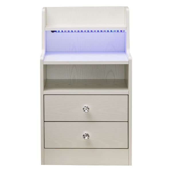 Bedside Cabinet with LED Lights and Drawers, Multi-Level Storage Cabinet