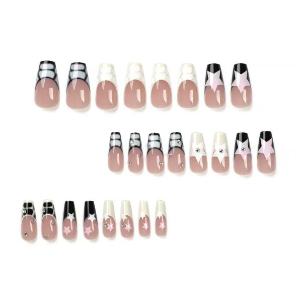 Mid-length Nails With Star Pattern And Rhinestone False Nails