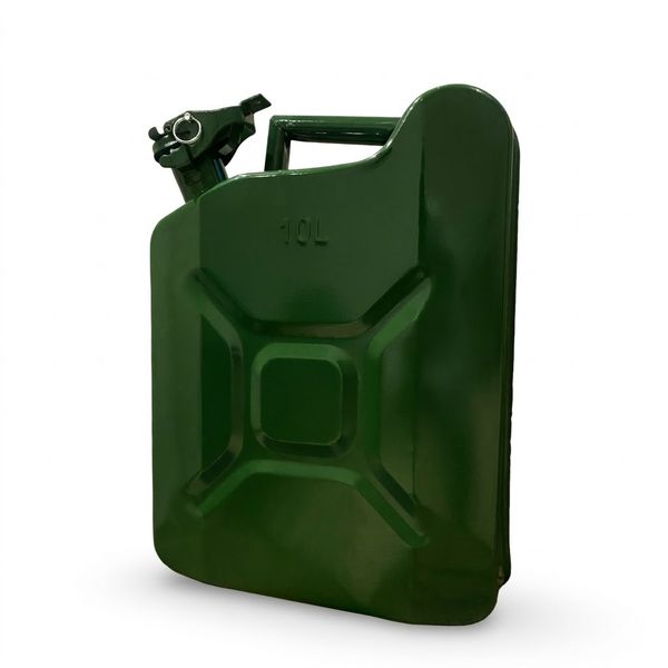 10L Military-Style Metal Jerry Can with Locking Pin - Olive Green