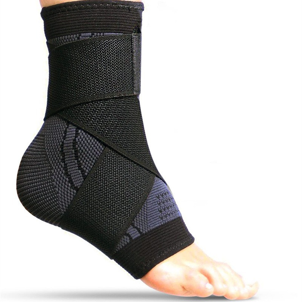 Nylon Knitted Adjustable Sports Ankle Support - Black - 2 Piece