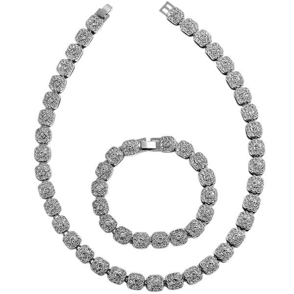 Rhinestone Necklace and Bracelet Set - Silver