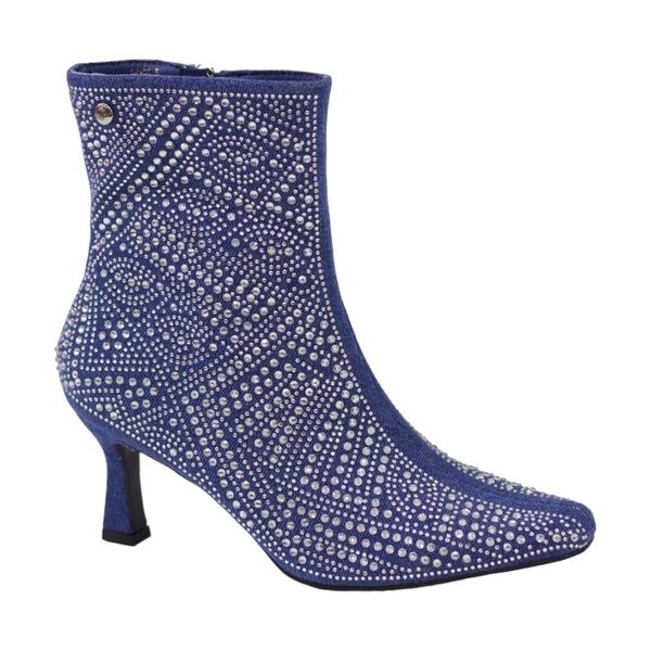 LaMara Paris Shape Diamante Embellished Pointy 7cm Heel Ankle Boot Denim
