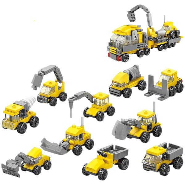 10-in-1 Construction Vehicle Building Block Set - Yellow - 291-Pieces