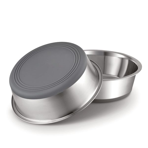 2 Pack 1800ml Stainless Steel Metal Dog Bowls - Grey