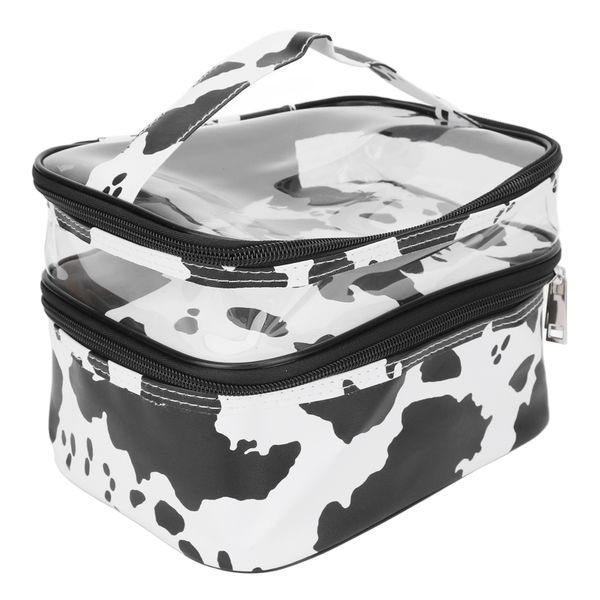 Cosmetic Bag Double Layer Large Capacity Cow Pattern Portable Storage