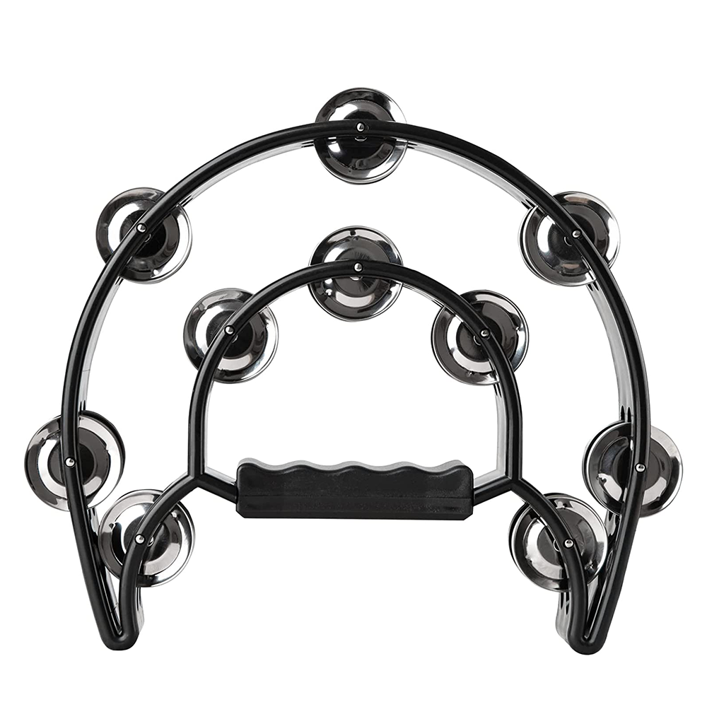 Half Moon Musical Tambourine Hand Held Percussion Drum-Black