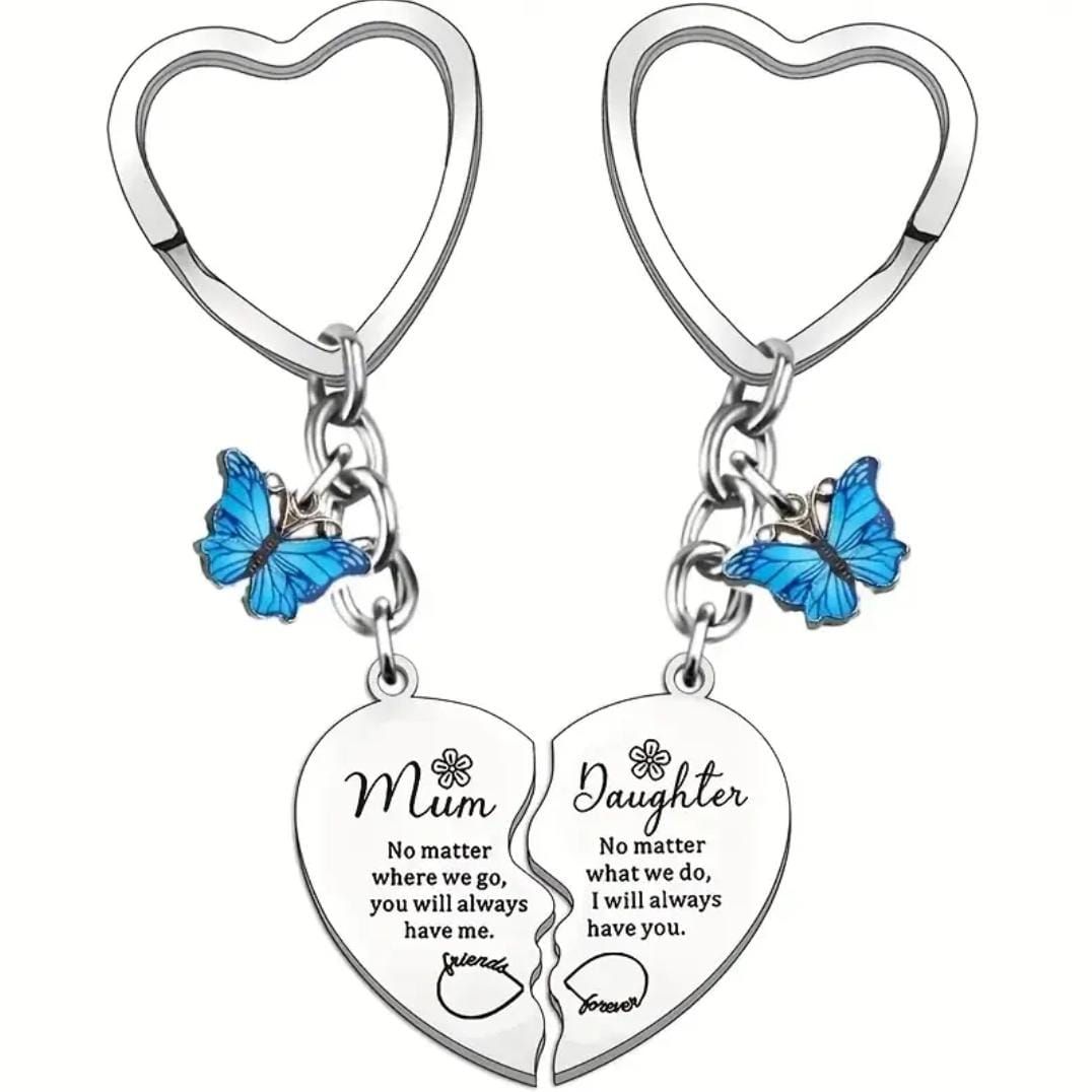 Mother and Daughter Love Heart-Shaped Keychain Set