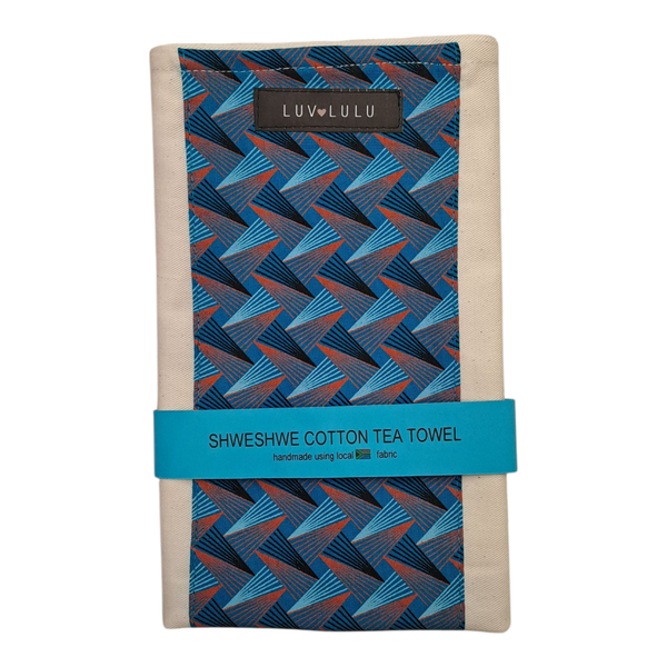 Blue Shweshwe Blue Zig Zag Pattern Tea Towel