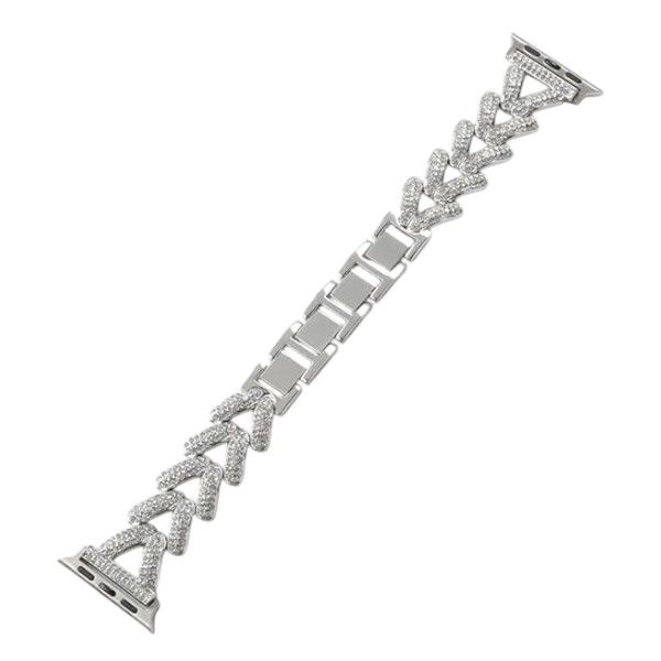 Stainless Steel Chevron Rhinestone Apple Watch Strap - Silver