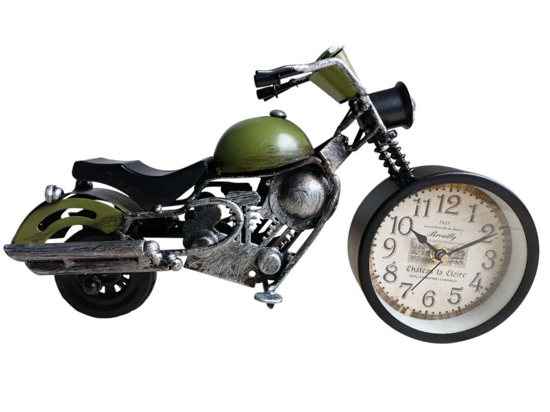 Retro Green Motor Bike Analogue Desk Clock