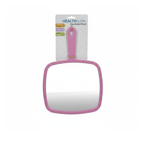 Modern Pink Handheld Plastic Mirror sized at 23 x 31cm