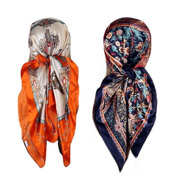 Women's 35-inch Headscarfs - 2 Piece Set - Silk Satin Scarf for Hair Wrapping Bandana