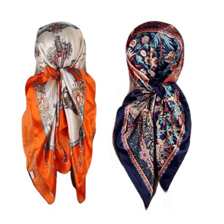Women's 35-inch Headscarfs - 2 Piece Set - Silk Satin Scarf for Hair Wrapping Bandana Image
