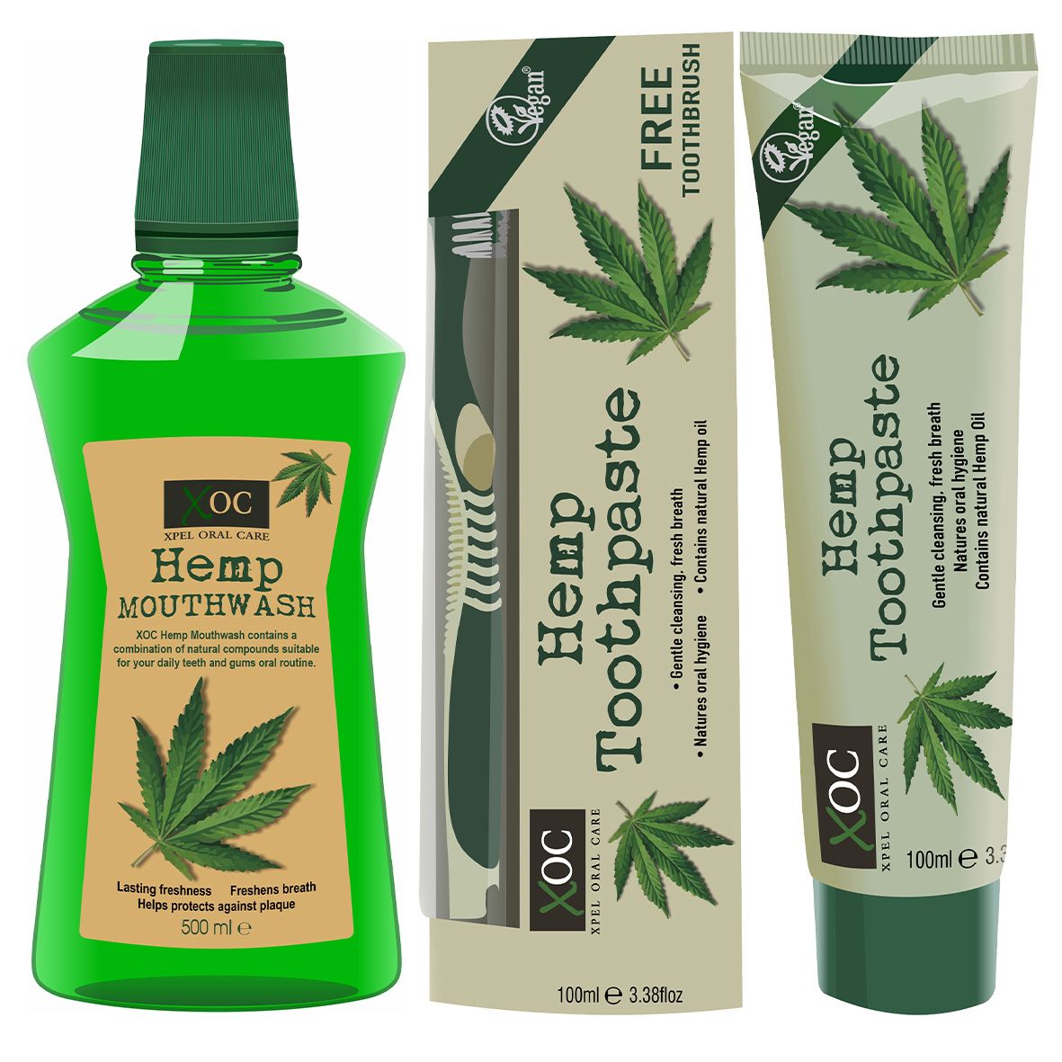 Xpel Oral Care Vegan Organic Hemp Oil Toothpaste Toothbrush & Mouthwash