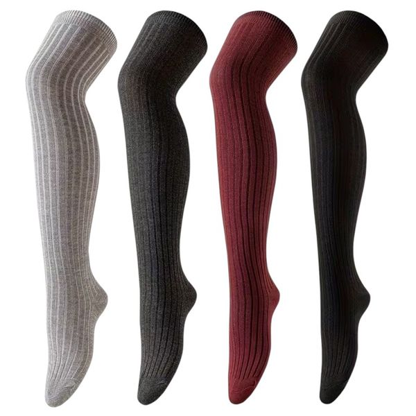 Winter Over-the-Knee Socks, Slim-Fit Socks, and Layered Socks 4 Pairs