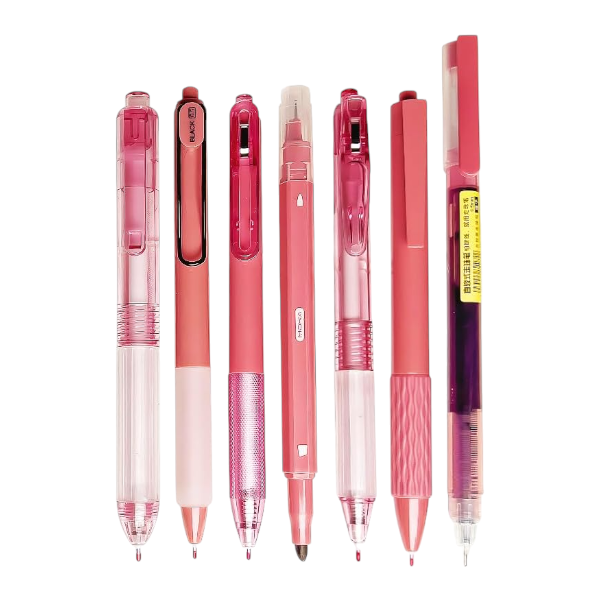 7 Piece Stylish &amp; Versatile Black-Ink Pen Collection - Pink