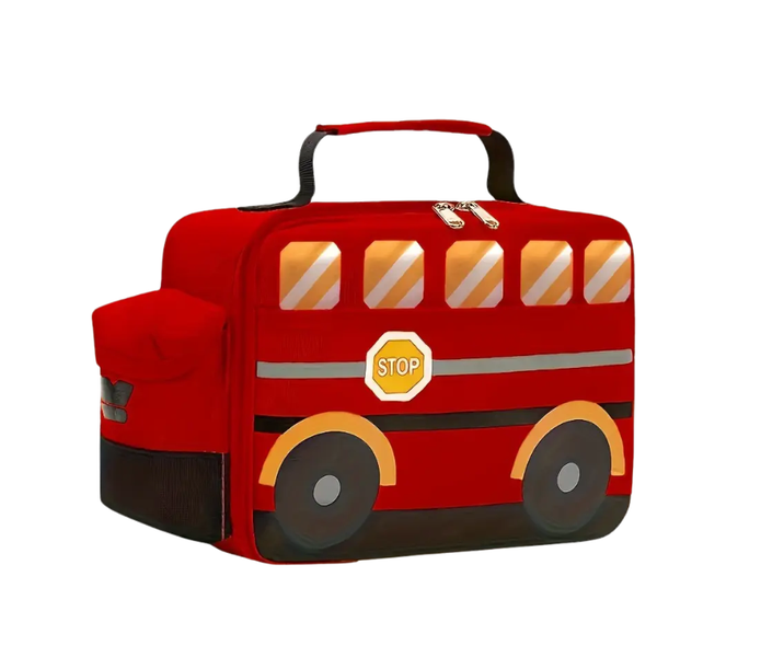 Kids School Lunch Bag Cooler 3D Cartoon School Bus Style Design &amp; Pockets