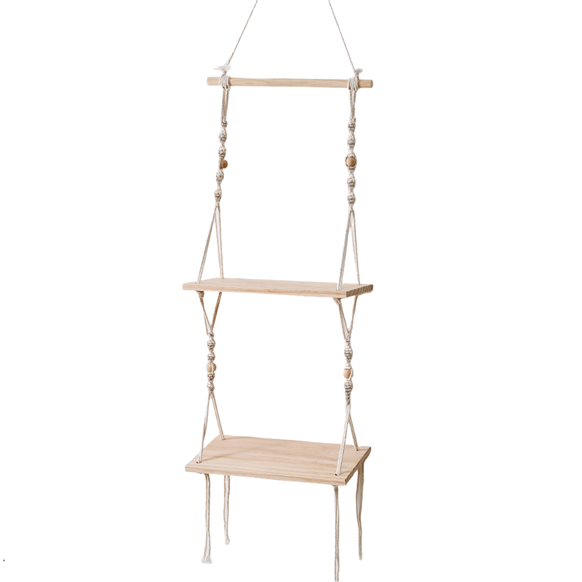 Hanging Shelves Wall Decor Woven Boho Wooden Floating Storage Shelf Tier 2