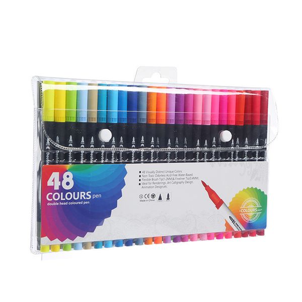 48 Pcs Dual Tip Brush Pens Set - Sketch &amp; Coloring Markers, Fine &amp; Brush