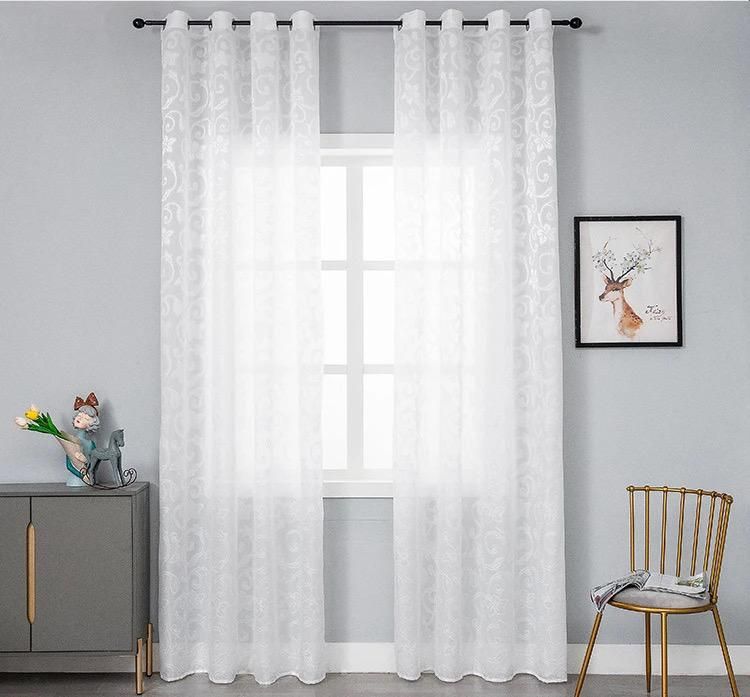 Ready Made Sheer Floral Living Room Taped Curtains W250cm x H230 cm