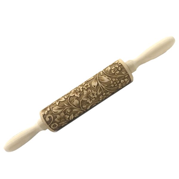 Wooden 3D Flower Pattern Engraved Rolling Pins for Baking