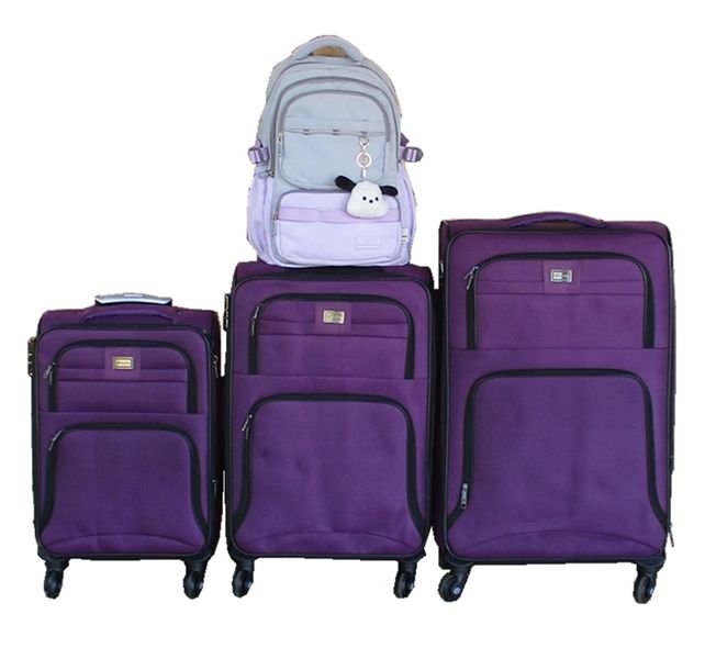 Expandable Fabric Luggage Set with Wheels &amp; Backpack - Purple - 3 Piece