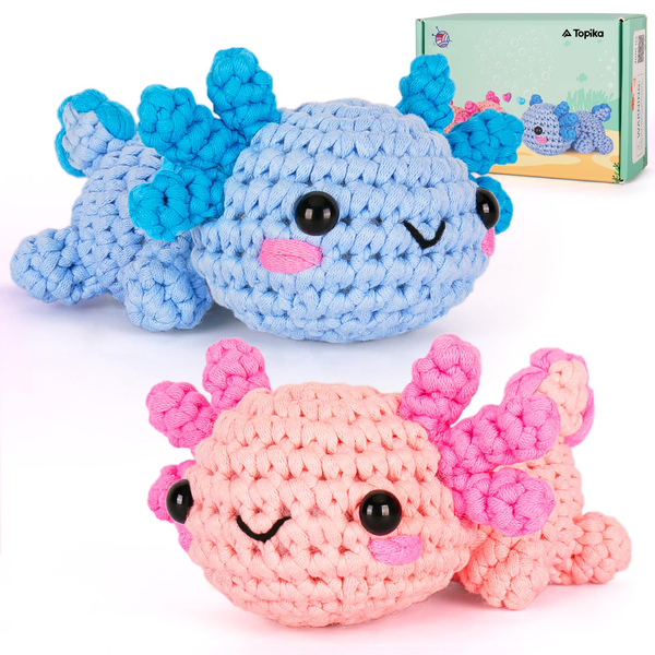 Topika - Crochet Kit For Beginners, 2Pc Axolotl Crochet Set, DIY Wool Craft