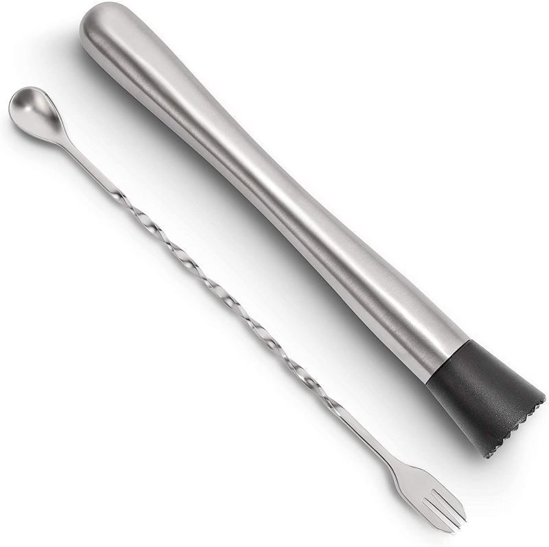 10 Inch Stainless Steel Cocktail Muddler and Mixing Spoon Home Bar Tool Set