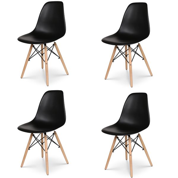 Plastic Dining Room Chairs - Wooden Legs - Set of 4
