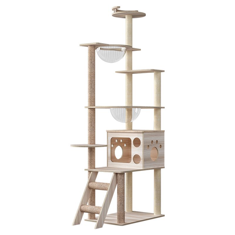 UrbanPets - Wooden Cat Tree with Space Domes Sisal Columns and Cat ...