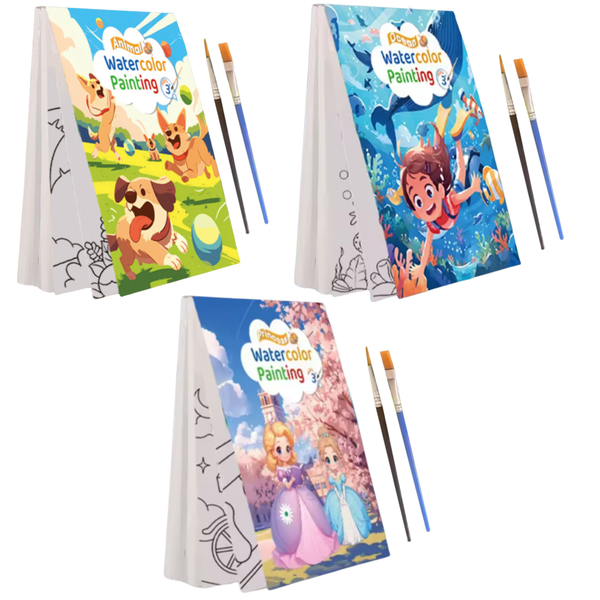 3 Pack Reusable Magic Water Coloring Book, Craft Toy With 6 Brushes