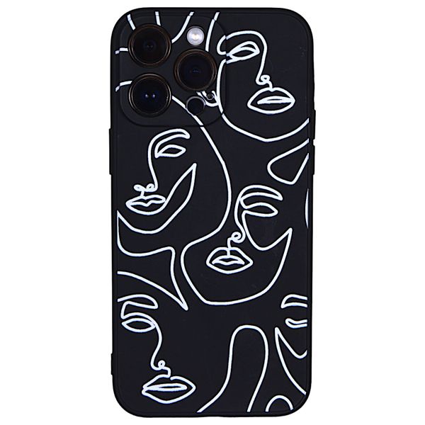 Black - Phone Case with White Face Pattern - Iphone 15 Pro Max