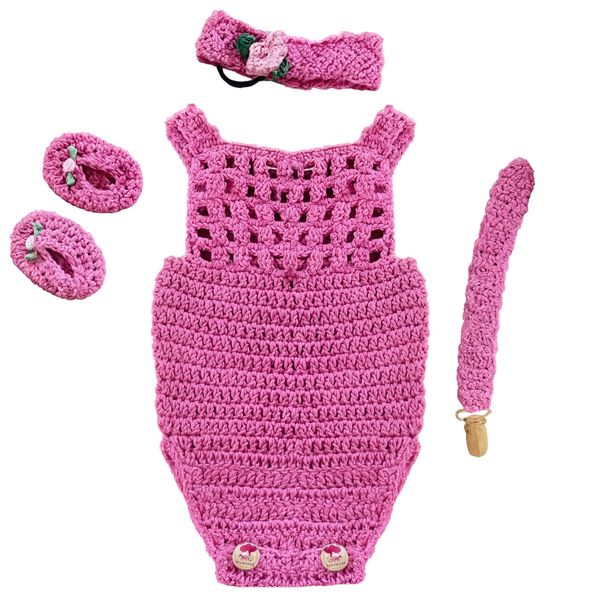 Hand-Crocheted Newborn Romper, Headband, Booties &amp; Dummy Set