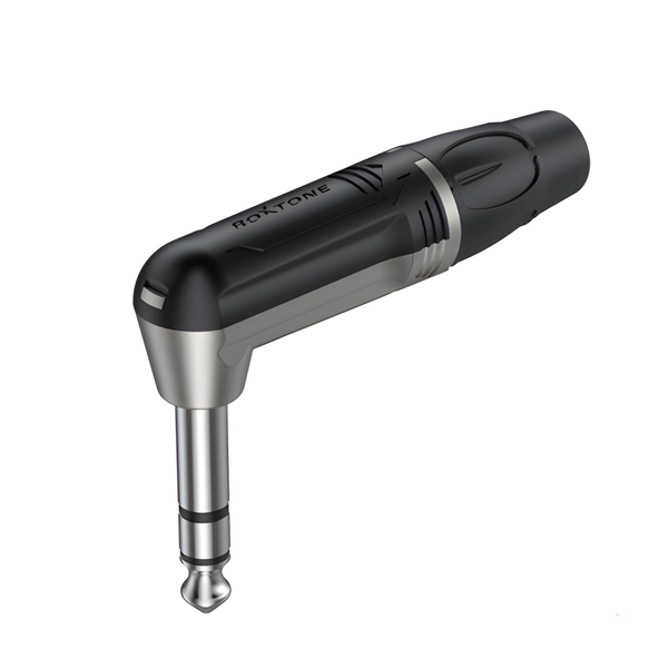 Roxtone RJ3RP-NN 6.35mm Right-Angle Stereo Plug - Nickel Contacts &amp; Shell