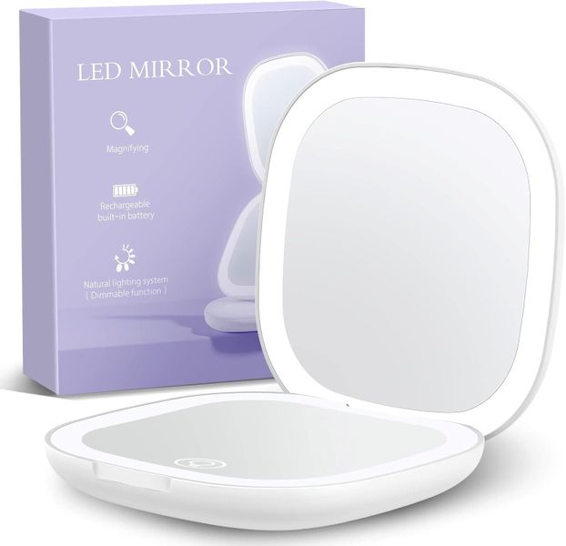 Travel Makeup Mirror with 1X/10X Magnifying Double Sided Dimmable