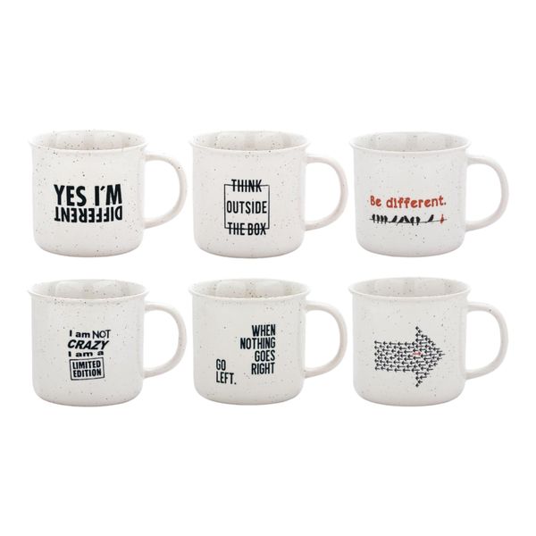White Porcelain Printed Coffee Mugs 6 pieces 350ml