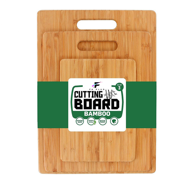 FA PLUS 3PCS Bamboo Cutting Boards for Kitchen, Knife Friendly With Handle