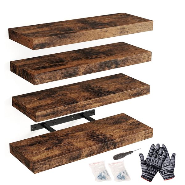 4Piece Home Office Floating Display Shelves for Storage,Wood Floating Shelf