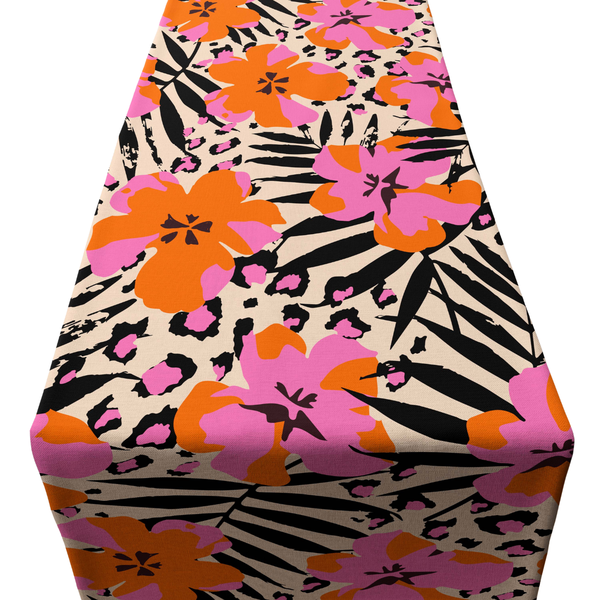 Exotic Hand Drawn Flowers Print PVC Runner