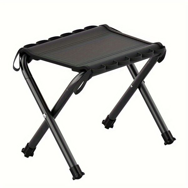 Portable Folding Stool Aluminum Frame Black Mesh Seat for Outdoor Use
