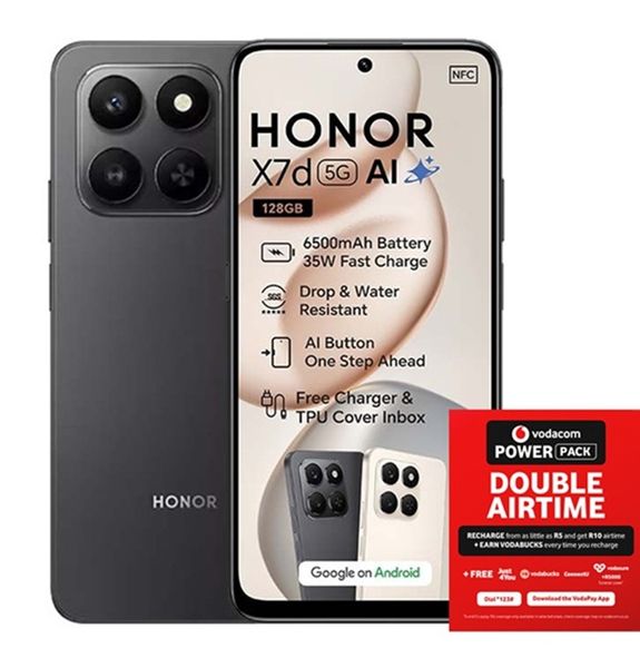 HONOR X7D 5G 128GB Dual Sim - Velvet Black + Vodacom SIM Card Pack
