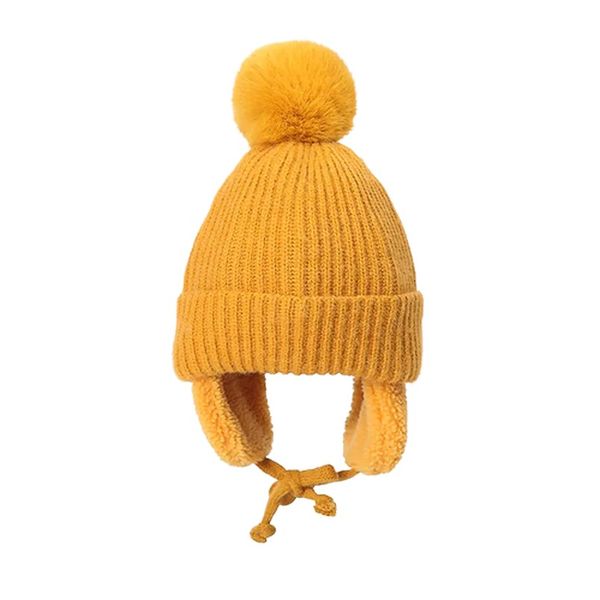 Two Pompom Boys Winter Beanie Hat With Earflap Cover Three Piece Set