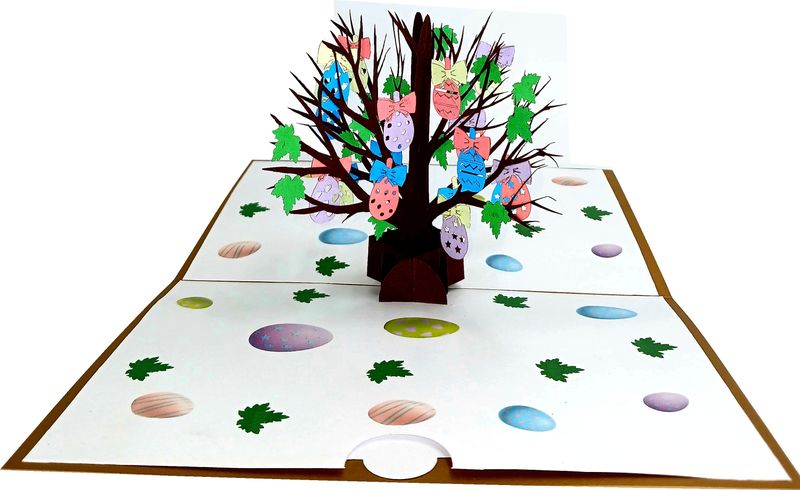 3D Pop-Up Greetings Card - Easter Egg Tree - Metallic Cardstock