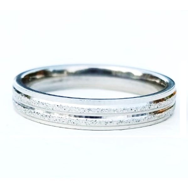 Stainless steel 2 Line Detailed Wedding Type Band Ring - Sizes 17-20mm
