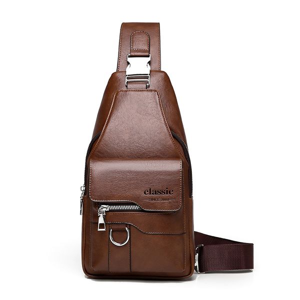 Men's Fashion Wear-Resistant Waterproof PU One-Shoulder Chest Bag