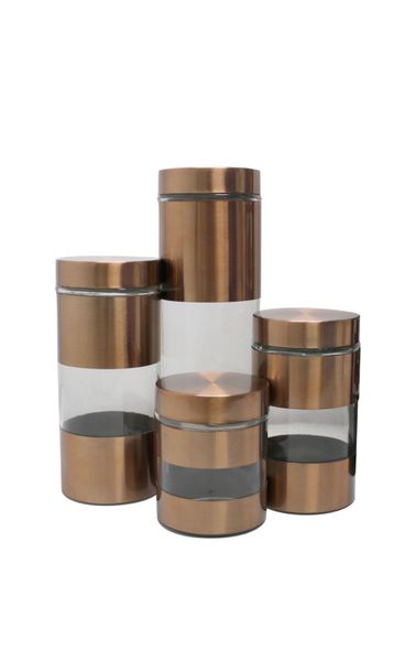 Dream World - Canister 4-Piece Set Glass With Steel Decal and Lid -Black